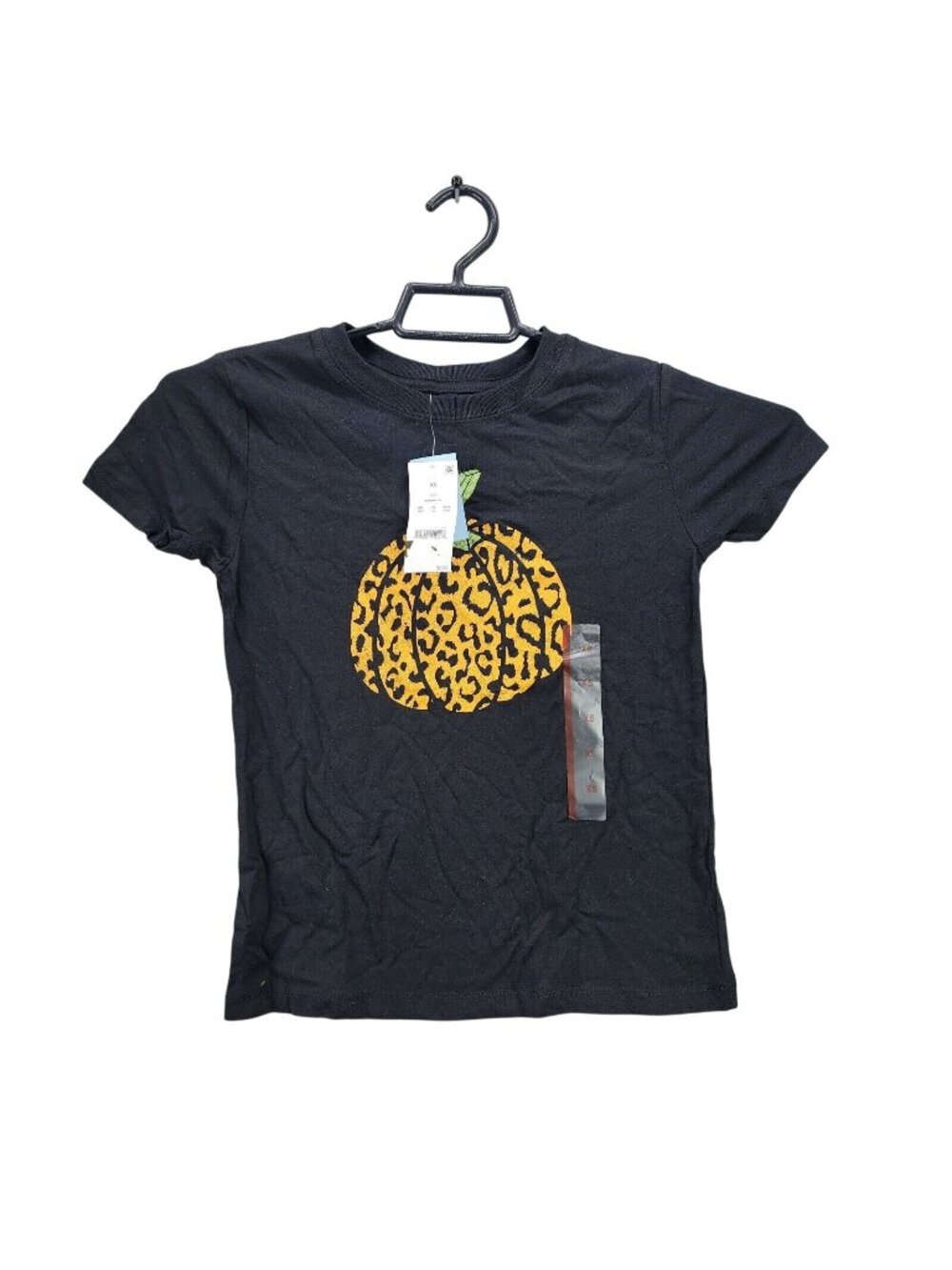 Girls Mighty Fine Black & Animal Print Pumpkin T Shirt Short Sleeve Halloween XS